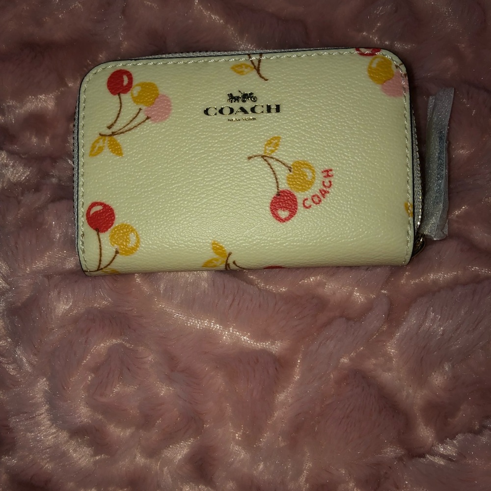 Coach mini zip around coin case Cherry print